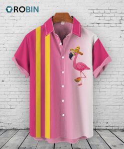 Pink Flamingo Hawaiian Shirt –  Mexican Stripes Gradient Print