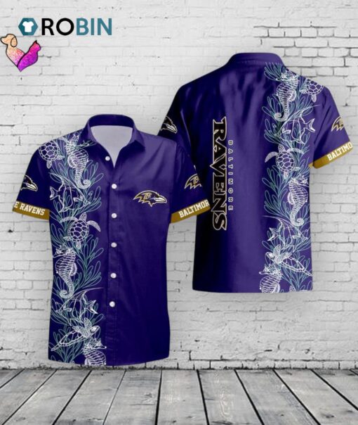 Ravens Hawaiian Shirt Turtle Seaweed Print