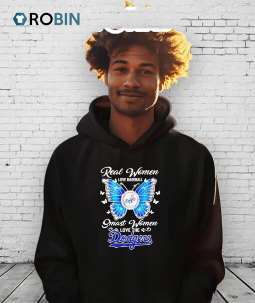 Real Women Love Baseball Smart Women Love The Dodgers Butterfly Shirt