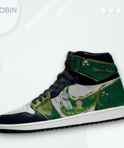Rick & Morty Custom AJ1 High Sneakers – Funny Middle Finger Print Rick & Morty Custom AJ1 High Sneakers – Funny Middle Finger Print