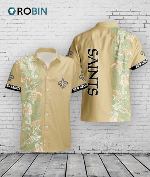 Saints Hawaiian Shirt Turtle Seaweed Print
