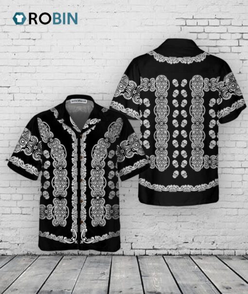 Skull Hawaiian Shirt –  Mexican Calavera Day of Dead BlackWhite