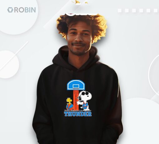 Snoopy And Woodstock Standing Okc Thunder Basketball Shirt