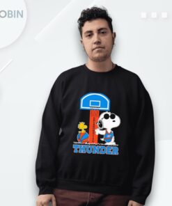 Snoopy And Woodstock Standing Okc Thunder Basketball Shirt