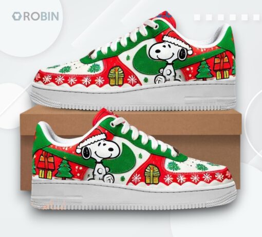 Snoopy Christmas Peanuts Air Force 1 Shoes   Festive Holiday Design