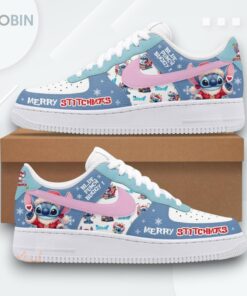 Stitch Merry Christmas Blue Punch Buggy Air Force 1 Shoes   Festive Design