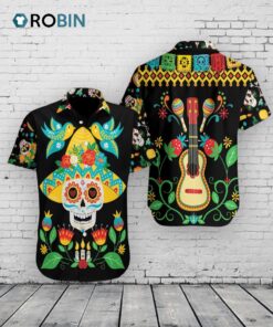 Sugar Skull Guitar Hawaiian Shirt –  Day of the Dead Mexican Aloha Shirt