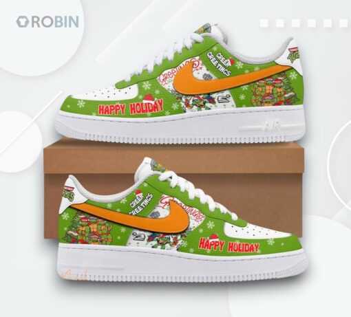 Teenage Mutant Ninja Turtles Christmas Air Force 1 Shoes  Green Holiday Design