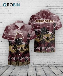 Texas State Bobcats Hawaiian Shirt –  Palms & Trees Print