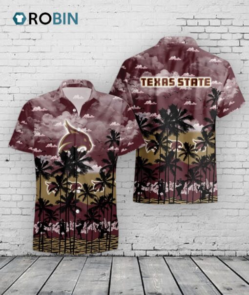 Texas State Bobcats Hawaiian Shirt –  Palms & Trees Print