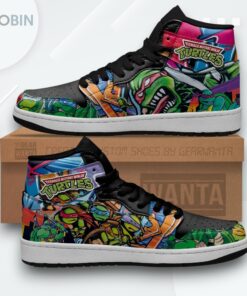TMNT Graffiti Jordan 1 High Sneakers – Ninja Turtles Custom Shoes TMNT Graffiti Jordan 1 High Sneakers – Ninja Turtles Custom Shoes