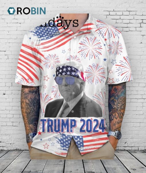 Trump US Flag Hawaiian Shirt –  Patriotic 4th of July