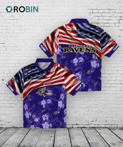 Baltimore Ravens US Flag Hibiscus Hawaiian Shirt