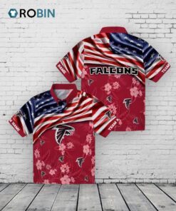 Custom Atlanta Falcons US Flag Hibiscus Hawaiian Shirt