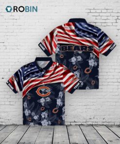 Custom Chicago Bears US Flag Hibiscus Hawaiian Shirt