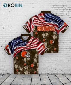 Custom Cleveland Browns US Flag Hibiscus Hawaiian Shirt