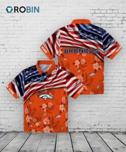 Custom Denver Broncos US Flag Hibiscus Hawaiian Shirt