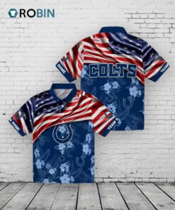 Custom Indianapolis Colts US Flag Hibiscus Hawaiian Shirt
