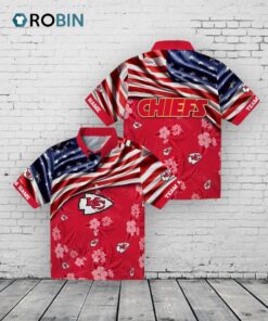 Custom Kansas City Chiefs US Flag Hibiscus Hawaiian Shirt Custom Kansas City Chiefs US Flag Hibiscus Hawaiian Shirt