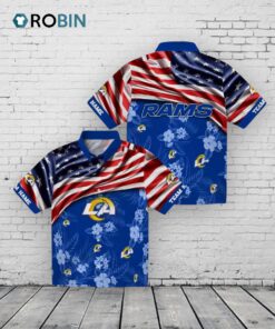 Custom Los Angeles Rams US Flag Hibiscus Hawaiian Shirt