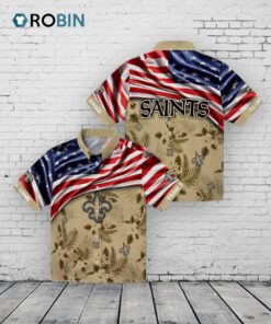 Custom New Orleans Saints US Flag Hibiscus Hawaiian Shirt Custom New Orleans Saints US Flag Hibiscus Hawaiian Shirt