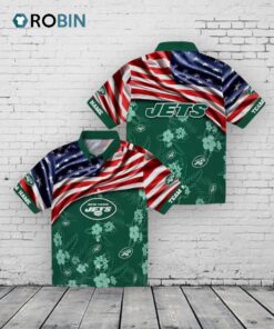 Custom New York Jets US Flag Hibiscus Hawaiian Shirt