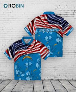 Los Angeles Chargers US Flag Hibiscus Hawaiian Shirt