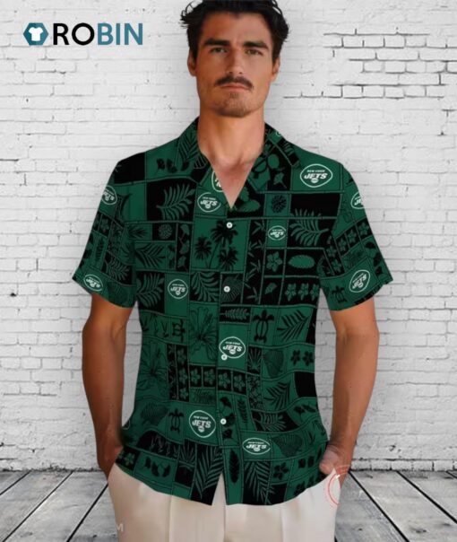 New York Jets Tropical Patchwork Hawaiian Shirt
