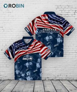Seattle Seahawks US Flag Hibiscus Hawaiian Shirt