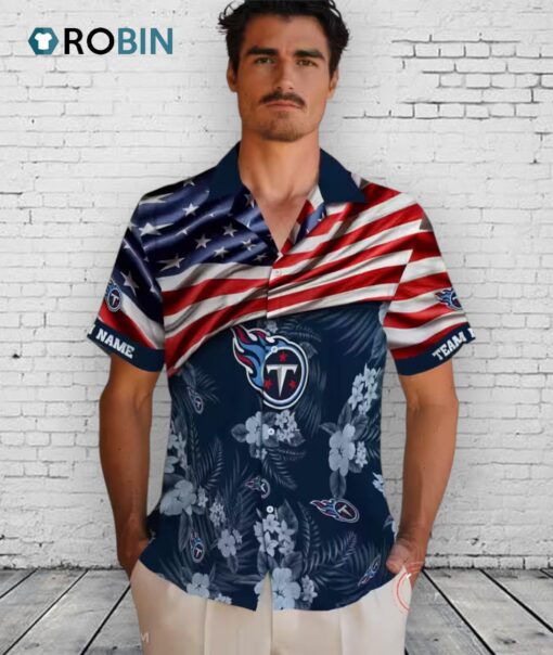 Tennessee Titans US Flag Hibiscus Hawaiian Shirt