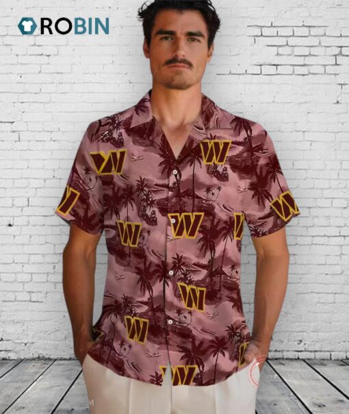 Washington Commanders Coastal Palms Burgundy Hawaiian Shirt