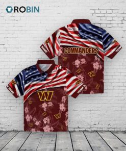 Washington Commanders US Flag Hibiscus Burgundy Hawaiian Shirt Washington Commanders US Flag Hibiscus Burgundy Hawaiian Shirt