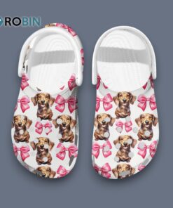 Adorable Dachshund & Pink Ribbons White Clogs Ideal Gift For Dog Lover