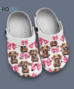 Adorable Dachshund & Pink Ribbons White Clogs Ideal Gift For Dog Lover Adorable Dachshund & Pink Ribbons White Clogs Ideal Gift For Dog Lover