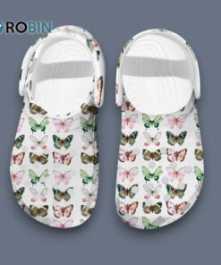 Beautiful Butterfly Pattern White 3D Printed Crocs
