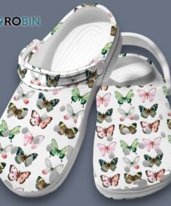 Beautiful Butterfly Pattern White 3D Printed Crocs