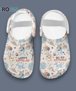 Celebrating Happy Birthday With Bluey Cute Beige Classic Crocs