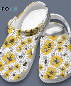 Classic Pretty Bee Pattern White Crocs for Men, Women, Kid Classic Pretty Bee Pattern White Crocs for Men, Women, Kid