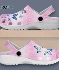 Custom Nam Blue Butterfly On Light Pink Classic Crocs