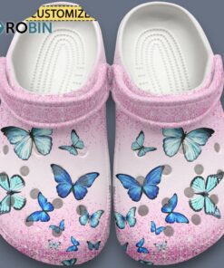 Custom Nam Blue Butterfly On Light Pink Classic Crocs