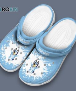 Custom Name Bluey Splatter Background Classic Crocs