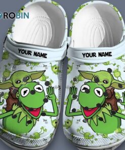 Custom Name Cute Baby Yoda And Kermit Light Blue Classic Crocs