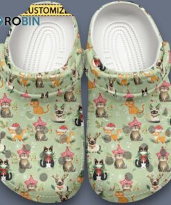 Custom Name Cute Cats Animal Christmas Light Green Classic Crocs