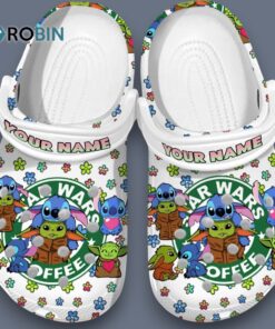 Custom Name Cute Stitch And Baby Yoda Star Wars Coffee Classic Crocs