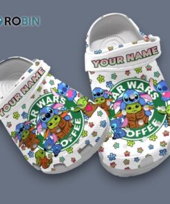 Custom Name Cute Stitch And Baby Yoda Star Wars Coffee Classic Crocs
