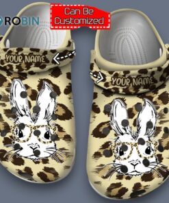 Custom Name Easter Leopard Easter Bunny Glasses Classic Crocs