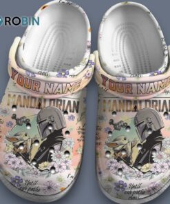 Custom Name Mandalorian And Baby Yoda And Flower Star Wars Ligth Orange Classic Crocs