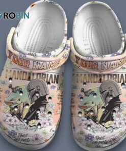 Custom Name Mandalorian And Baby Yoda And Flower Star Wars Ligth Orange Classic Crocs