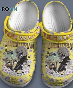 Custom Name Mandalorian And Baby Yoda And Flower Star Wars Ligth Yellow Classic Crocs