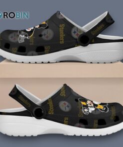 Custom Name Mickey And Pittsburgh Steelers Nfl Sport Black Classic Crocs